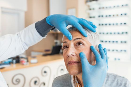 A senior gets an eye exam